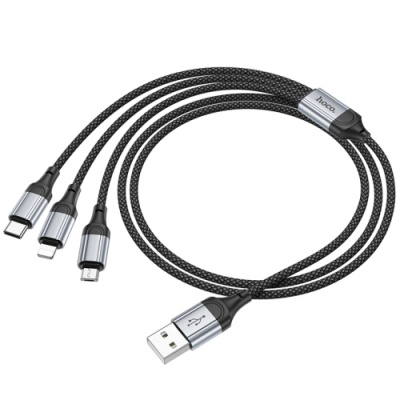 кабель hoco x102 3in1 usb - (lightning+microusb+type-c) 2.4a/1m (чорний) 
