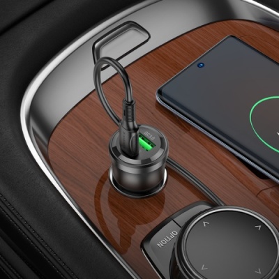 Автомобільний Зарядний Пристрій Borofone BZ25 38W 1USB/18W/QC3.0 + 1Type-C/20W/PD + (Type-C - Type-C) (Прозоро-Чорний)