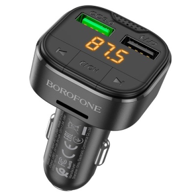 FM Модулятор Borofone BC43 QC 3.0+ 18W (Чорний)