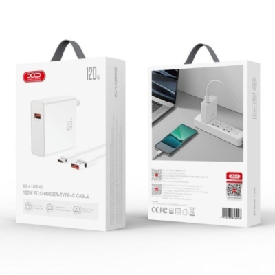 мережевий зарядний пристрій xo l128 1usb/120w + (usb - type-c) (бiлий) 