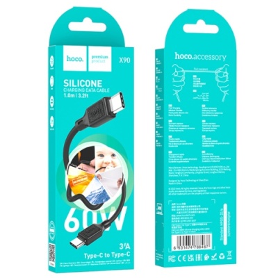 кабель hoco x90 cool silicone (pd) type-c - type-c 60w 3a/1m (чорний) 