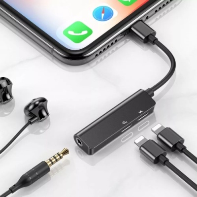 перехідник baseus l52 lightning to 2xlightning + 3.5mm (call52-01) (black) 