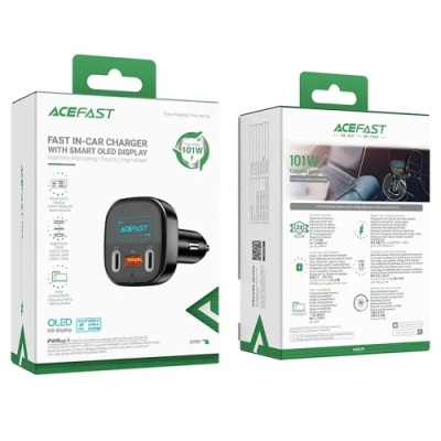 Автомобільний Зарядний Пристрій Acefast B5 PD + QC 4.0 (2 Type-C/1 USB/3A/101W) (чорний)