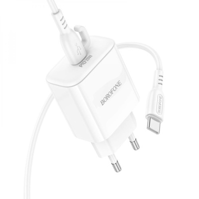 мережевий зарядний пристрій borofone ba81a power 1type-c/20w/pd + (type-c - type-c) (білий) 