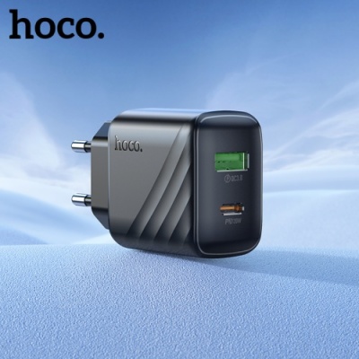 мережевий зарядний пристрій hoco cs25a 1usb/18w/qc3.0 + 1type-c/20w/pd (чорний) 