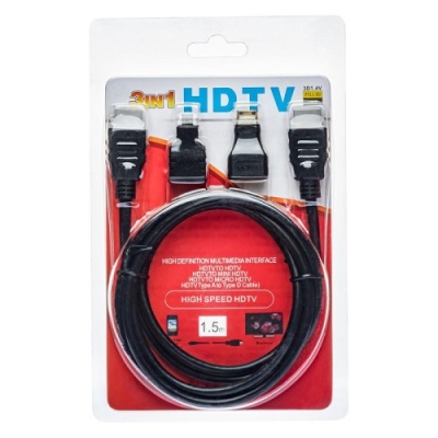 кабель hdmi у комплекті з перехідником minihdmi/microhdmi 1.5m (чорний) 