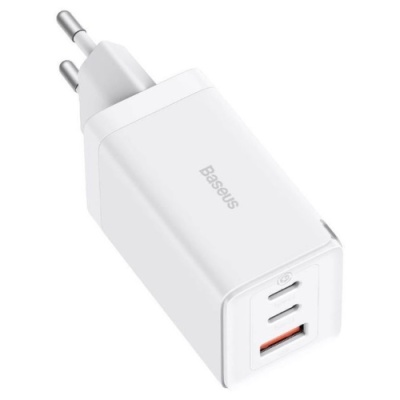 мережевий зарядний пристрій baseus gan5 pro fast charger (ccgp120202) eu 1usb/60w/qc4.0 + 2type-c/65w/pd + (type-c - type-c) 100w/1m (білий) 