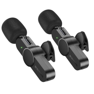 мікрофон петличний бездротовий borofone bfk12 twin type-c/lightning (чорний) 