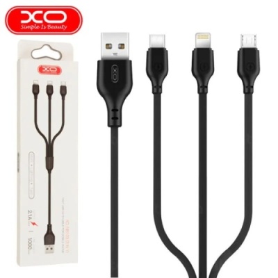 кабель xo nb103 3in1 usb - (lightning+microusb+type-c) 2.1a/1m (чорний) 