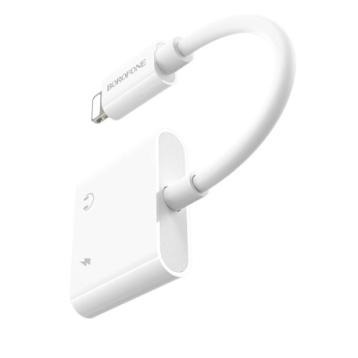 перехідник borofone bv12 apple lightning - (aux 3.5mm+lightning charge) (білий) 