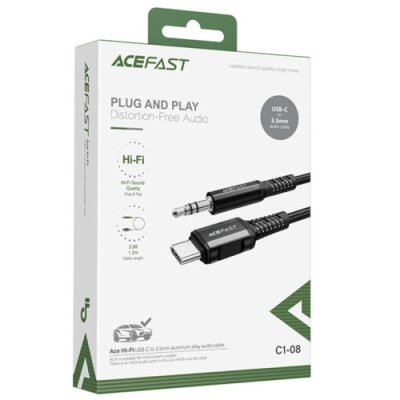 перехідник audio acefast c1-08 type-c - jack 3.5 2 pin (1м) (чорний) 