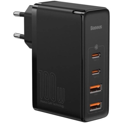 мережевий зарядний пристрій baseus gan2 pro quick charger (ccgan2p-l01) 2usb/60w/qc4.0 + 2type-c/100w/pd (black) 
