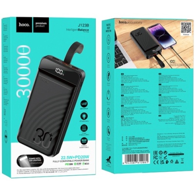 додаткова батарея power bank hoco j123b element pd20w+qc3.0 22.5w with digital display 30000 mah (чорний) 