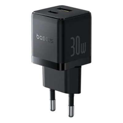 мережевий зарядний пристрій baseus palm fast charger (p1011160a113-01) 1usb/qc3.0 + 1type-c/pd 30w + (type-c - type-c 60w) (чорний) 