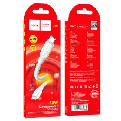 кабель hoco x84 solid (pd) type-c - type-c 60w 3a/1m (білий) 