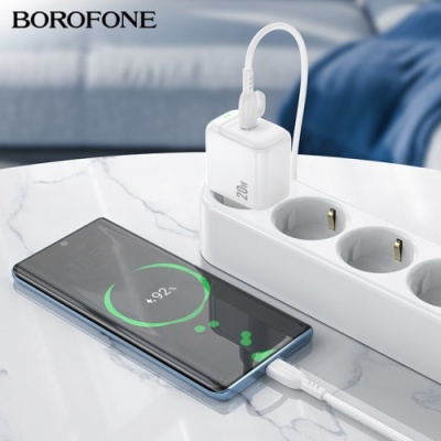 мережевий зарядний пристрій borofone bas43a 1type-c/20w/pd + (type-c - type-c) (білий) 