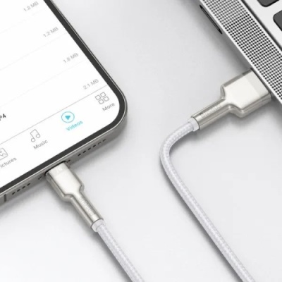 кабель baseus cafule metal usb - lightning 2.4a/2m (caljk-b02) (white) 