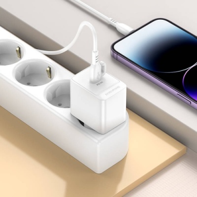 мережевий зарядний пристрій borofone bas13a charger set 1type-c/20w/pd (білий) 