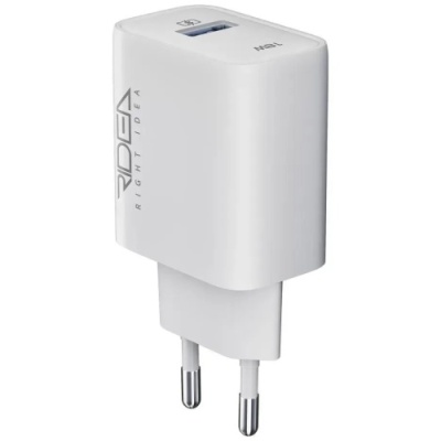 мережевий зарядний пристрій ridea rw-18121 rapid 1usb qc 18w+type-c (бiлий) 