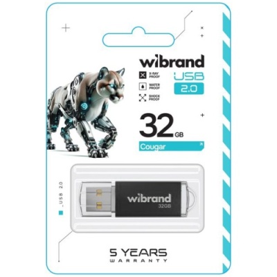 usb флеш-накопичувач wibrand 32gb cougar (чорний) 