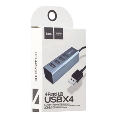 usb hub hoco hb1 line machine 4usb (сталевий) 