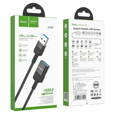 подовжувач usb hoco u107 usb male to usb female usb3.0 (чорний) 