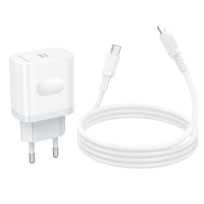 мережевий зарядний пристрій borofone ba99a 1type-c/20w/pd + (type-c - lightning) (білий) 