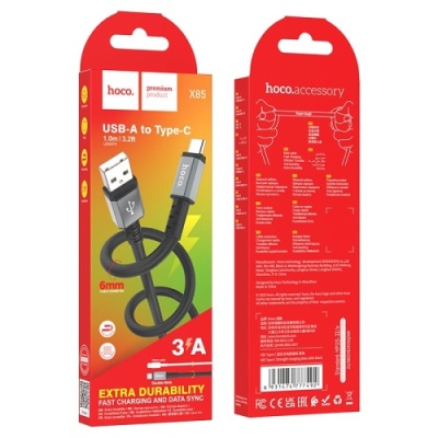 кабель hoco x85 strength usb - type-c 3a/1m (чорний) 