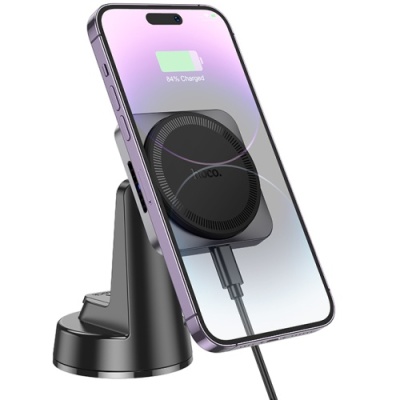 Автотримач Hoco HW16 з безпровідним зарядним пристроєм (Чорно-сірий)