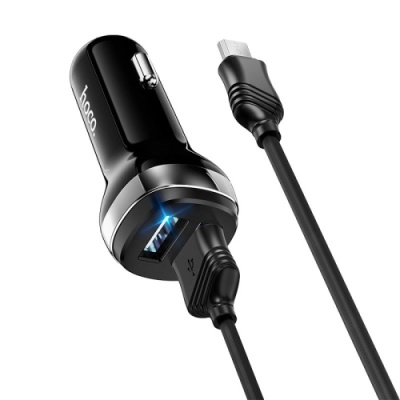 Автомобільний Зарядний Пристрій Hoco Z40 2USB/2.4A + (USB - MicroUSB) (Чорний)