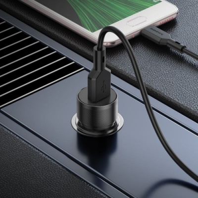 Автомобільний Зарядний Пристрій Borofone BZ19A Wisdom 1USB/18W/QC3.0 + (USB - MicroUSB) (Чорний)