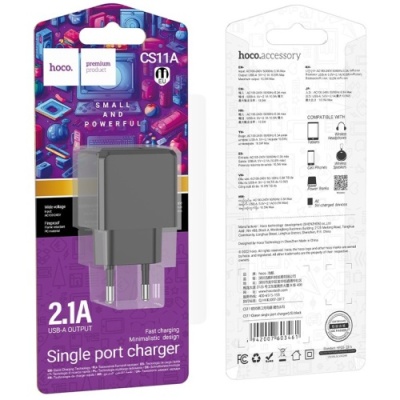 мережевий зарядний пристрій hoco cs11a 1usb/2.1a (чорний) 