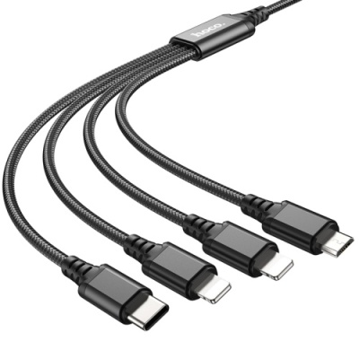 кабель hoco x76 4in1 usb - (lightning+lightning+microusb+type-c+type-c) 2.0a/1m (чорний) 