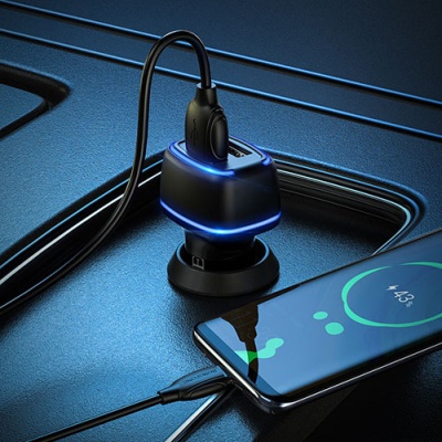 Автомобільний Зарядний Пристрій Borofone BZ14 2USB/2.4A + (USB - MicroUSB) (Чорний)