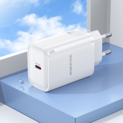 мережевий зарядний пристрій borofone ba86a 1usb-c pd/qc 45w (бiлий) 