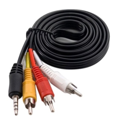 аудіо-кабель jack 3.5 2 pin - 3*rca кабель (3 тюльпана) (1.5м) (для tv/av приставок) (чорний) 