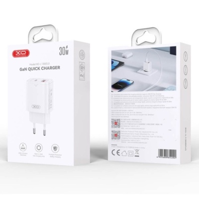мережевий зарядний пристрій xo l130 1usb/18w/qc3.0 + 1type-c/30w/pd (бiлий) 