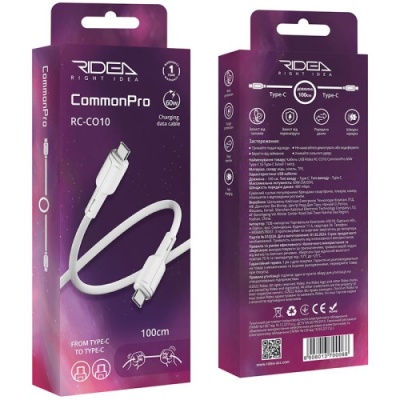 кабель ridea rc-co10 commonpro 60w/1m type-c - type-c (бiлий) 