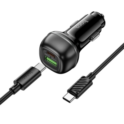 Автомобільний Зарядний Пристрій Hoco Z58A 1USB/1USB-C QC/PD48W + (Type-C - Type-C) (Чорний)