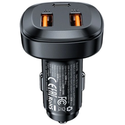 Автомобільний Зарядний Пристрій Acefast B9 PD + QC 4.0 (1 Type-C/2 USB/5A/66W) (чорний)