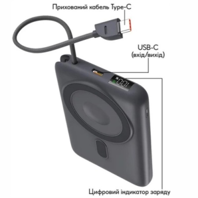 додаткова батарея power bank relict oniqx 2 in 1 10000 mah magsafe 22.5w (rlctpb-000086239) grey 