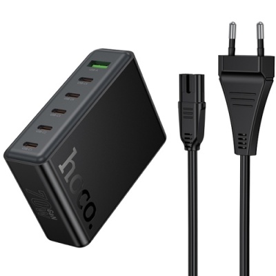мережевий зарядний пристрій hoco c152a pd70w+ qc3.0 (1usb/5type-c/3a) (чорний) 