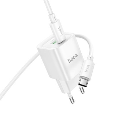 мережевий зарядний пристрій hoco c147a 1usb/18w/qc3.0 + 1type-c/20w/pd + (type-c - type-c) (білий) 