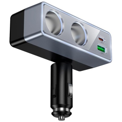 Розгалужувач прикурювача Hoco Z65B PD48W+QC3.0 (2 роз'єми прикурювача/1USB/1Type-C) (чорний)