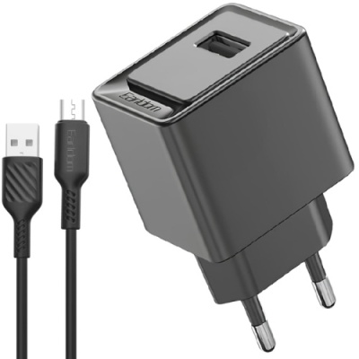 мережевий зарядний пристрій earldom es-eu43m 1usb/2.4a/12w + (usb - micro) (чорний) 