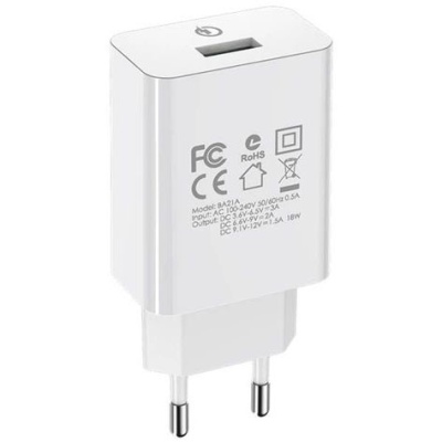 мережевий зарядний пристрій borofone ba21a qc3.0 (1usb/3a) (білий) 