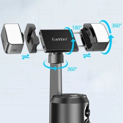 настільний стабілізатор-підставка з сенсором руху earldom et-zp32 bt5.3/2xrgb lamp/face tracking 360 (чорний) 