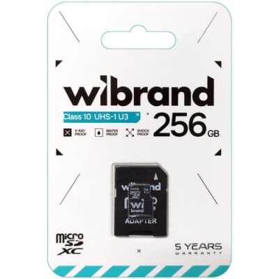 карта пам'яті wibrand microsdxc 256gb uhs-1 u3 10 class + adapter (чорний) 