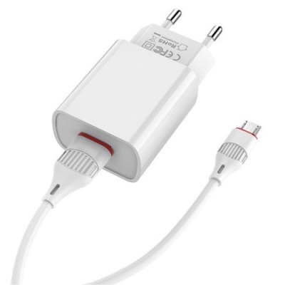 мережевий зарядний пристрій borofone ba20a 1usb/2.1a + (usb - microusb) (білий) 
