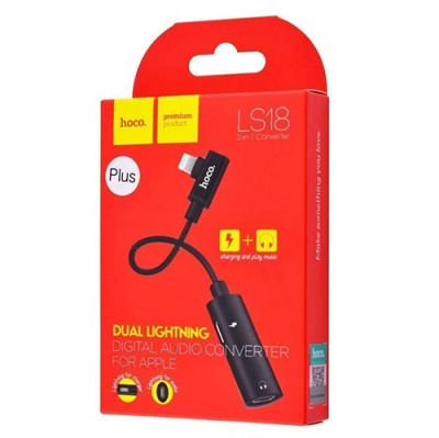 перехідник hoco ls17 lightning - (aux (3.5mm)+lightning charge) (червоний) 
